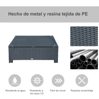 Outsunny Mesa de Centro de Jardín con Encimera de Cristal Templado de Ratán Sintético 85x50x39 cm Gris(m-4)