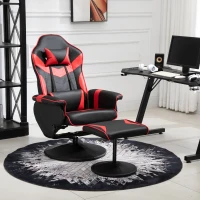 HOMCOM Fauteuil Gaming inclinable pivotant avec Repose-Pied - Coussins lombaires, tétière Inclus - revêtement synthétique Rouge Noir(m-2)