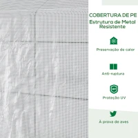 Outsunny Estufa de Jardim Estufa Caseira com 4 Prateleiras Porta Enrolável Cobertura de PE 140g/m² e Estrutura de Aço para Cultivos de Plantas Flores 120x186x190cm Branco(m-4)