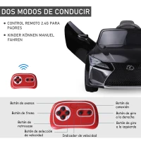 HOMCOM Coche Eléctrico para Niños +3 Años Automóvil LEXUS LC500 Control Remoto y Manual con Música Bocina y Faros Soporta Máx.30 kg 106x63x44 cm Negro(m-7)