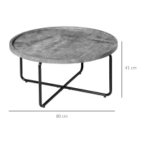 HOMCOM Table Basse Ronde Design dim. Ø 80 x 41H cm piètement croisé métal Noir Plateau MDF Effet béton ciré(m-3)