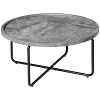 HOMCOM Table Basse Ronde Design dim. Ø 80 x 41H cm piètement croisé métal Noir Plateau MDF Effet béton ciré(m-1)