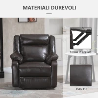 HOMCOM Poltrona Relax Reclinabile fino 150° con Poggiapiedi Integrato, Similpelle PU e Metallo, Marrone, 90x95x100cm(m-5)