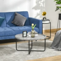 HOMCOM Table Basse Ronde Design dim. Ø 80 x 41H cm piètement croisé métal Noir Plateau MDF Effet béton ciré(m-2)