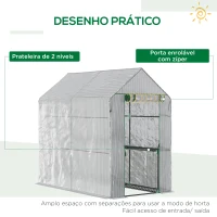Outsunny Estufa de Jardim Estufa Caseira com 4 Prateleiras Porta Enrolável Cobertura de PE 140g/m² e Estrutura de Aço para Cultivos de Plantas Flores 120x186x190cm Branco(m-5)