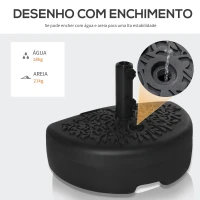 Outsunny Base de Parede para Chapéu de Sol Suporte Semicircular para Chapéu de Sol Preenchido com Areia 21kg ou Água 18kg para Jardim Pátio Terraço Exterior 50x31x18cm Preto(m-5)