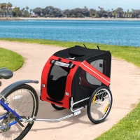 PawHut Remolque plegable para bicicleta de mascotas 8 reflectores bandera barra de remolque incluida acero poliéster impermeable máx. 30 Kg 130x73x90 cm rojo(m-2)