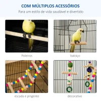 PawHut Gaiola para Passáros Gaiola de Metal com Múltiplas Portas 4 Comedouros 3 Poleiros Baloiço Escadas e Bandeja Removível para Periquitos Canários 46x36x100cm Preto(m-4)