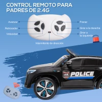 HOMCOM Coche Eléctrico de Policía para Niños Mercedes EQC Batería 12V +3 Años con Mando a Distancia Música Bocina y Faros Doble Apertura 106x68x53 cm Negro(m-6)