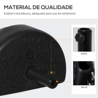 Outsunny Base de Parede para Chapéu de Sol Suporte Semicircular para Chapéu de Sol Preenchido com Areia 21kg ou Água 18kg para Jardim Pátio Terraço Exterior 50x31x18cm Preto(m-6)