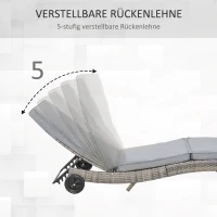 Outsunny ligstoel met kussen rotan effect grijs 207 x 70 x 70 cm(m-5)