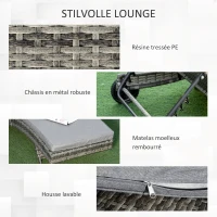 Outsunny ligstoel met kussen rotan effect grijs 207 x 70 x 70 cm(m-6)