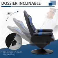 HOMCOM Fauteuil Gaming inclinable pivotant avec Repose-Pied - Coussins lombaires, tétière Inclus - revêtement synthétique Bleu Noir(m-4)