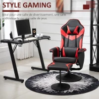 HOMCOM Fauteuil Gaming inclinable pivotant avec Repose-Pied - Coussins lombaires, tétière Inclus - revêtement synthétique Rouge Noir(m-7)