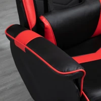 HOMCOM Fauteuil Gaming inclinable pivotant avec Repose-Pied - Coussins lombaires, tétière Inclus - revêtement synthétique Rouge Noir(m-8)