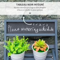 Outsunny Étagère à Fleurs Supports de Pots Porte Plante Bois 3 niveuax avec Rebord - Tableau Noir Personnalisable intégré pour Intérieur Balcon Jardin Terrasse - Bois Sapin Gris(m-5)