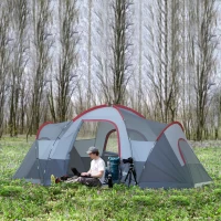 Outsunny Fibreglass & Steel Frame 5/6 Person Lightweight Camping Tent Blue(m-2)
