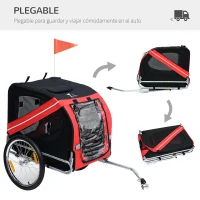 PawHut Remolque plegable para bicicleta de mascotas 8 reflectores bandera barra de remolque incluida acero poliéster impermeable máx. 30 Kg 130x73x90 cm rojo(m-5)