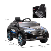 HOMCOM Coche Eléctrico de Policía para Niños Mercedes EQC Batería 12V +3 Años con Mando a Distancia Música Bocina y Faros Doble Apertura 106x68x53 cm Negro(m-3)