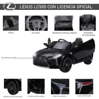 HOMCOM Coche Eléctrico para Niños +3 Años Automóvil LEXUS LC500 Control Remoto y Manual con Música Bocina y Faros Soporta Máx.30 kg 106x63x44 cm Negro(m-5)