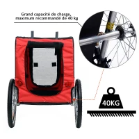 PawHut Remolque plegable para bicicleta de mascotas 8 reflectores bandera barra de remolque incluida acero poliéster impermeable máx. 30 Kg 130x73x90 cm rojo(m-7)