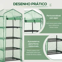 Outsunny Estufa de Jardim com 4 Prateleiras e Cobertura de PE Estufa de Aço para Cultivo de Plantas Flores 70x50x160cm Verde(m-6)