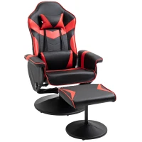 HOMCOM Fauteuil Gaming inclinable pivotant avec Repose-Pied - Coussins lombaires, tétière Inclus - revêtement synthétique Rouge Noir(m-1)