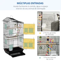 PawHut Gaiola para Passáros Gaiola de Metal com Múltiplas Portas 4 Comedouros 3 Poleiros Baloiço Escadas e Bandeja Removível para Periquitos Canários 46x36x100cm Preto(m-7)