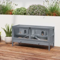 PawHut Wooden Hamster Cage Rodent Mouse Pet Small Animal Kit Large Hut Box Double Room Easy Clean 92 x 34 x 48 cm(m-10)