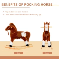 HOMCOM Baby Rocking Horse Plush Ride on Animals Rocker with Sound Handle Grip for kids 3-6 years - Brown(m-7)