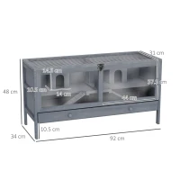 PawHut Wooden Hamster Cage Rodent Mouse Pet Small Animal Kit Large Hut Box Double Room Easy Clean 92 x 34 x 48 cm(m-3)