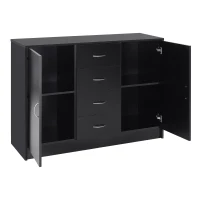 HOMCOM Sideboard, Storage Cabinet with 2 Doors and 4 Drawers, Free Standing Cupboard, Chest Organizer for Kitchen and Living Room, Black(m-11)