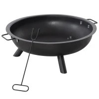 Outsunny misa paleniskowa z pogrzebaczem kosz paleniskowy okrągły palenisko do ogrodu na kemping do grilla stal kolor czarny 79 x 69 x 25,5 cm(m-5)