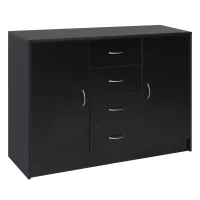 HOMCOM Sideboard, Storage Cabinet with 2 Doors and 4 Drawers, Free Standing Cupboard, Chest Organizer for Kitchen and Living Room, Black(m-1)