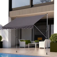 Outsunny Balcony 3 x 1.5m Manual Adjustable Awning DIY Patio Clamp Awning Canopy Grey(m-11)