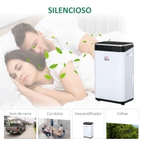 HOMCOM Desumidificador Elétrico 6,5L 20L/Dia com 3 Modos 2 Velocidades Tela LED Luzes Indicadoras Temporizador e Rodas Silencioso para Casa 34x24x57cm Branco(m-6)