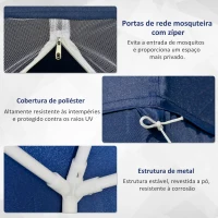 Outsunny Tenda de Jardim 3x3m Tenda com 4 Partes Laterais Rede Mosquiteira com Zíper Proteção UV para Patio Azul(m-5)