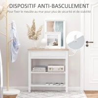 HOMCOM Table console multifonctionnelle Table d'appoint 75,6x27,5x80,5 cm Bois naturel Blanc(m-6)
