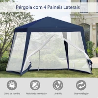 Outsunny Tenda de Jardim 3x3m Tenda com 4 Partes Laterais Rede Mosquiteira com Zíper Proteção UV para Patio Azul(m-4)