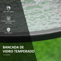 Outsunny Mesa de Cristal de Jardim com Orifício para Chapéu de Sol Mesa Redonda de Exterior Terraço Varanda com Estrutura de Aço Ø106,5x71cm Transparente e Preto(m-5)