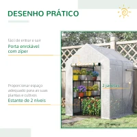 Outsunny Estufa de Jardim 143x143x195cm Estufa de Aço com 2 Prateleiras Porta e 2 Janelas Enroláveis para Cultivo de Plantas Vasos de Flores Pátio Exterior Branco(m-5)