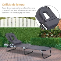 Outsunny Espreguiçadeira Dobrável com Encosto Ajustável em 4 Posições Espreguiçadeira de Jardim com Almofada Estrutura de Aço Tecido Oxford para Acampamento Praia Terraço 190x56x28cm Cinza(m-7)