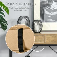 HOMCOM Mesa de recibidor con 2 cajones y un estante estilo vintage elegante estructura metálica y tablero de partículas sólido 100x35x76,5 cm marrón(m-5)