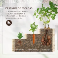 Outsunny Caixa de Plantio de Madeira de 3 Níveis Horta Vertical em Escada com Malha Geotextil para Cultivos de Plantas Flores para Jardim Terraço Exterior 117x100x54cm Natural(m-4)