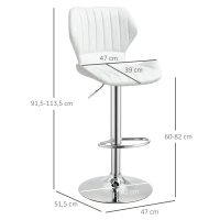 HOMCOM Lot de 2 tabourets de bar 47x51,5x91,5x91,5-113,5 cm blanc(m-3)