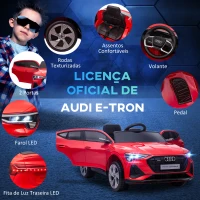 HOMCOM Carro Elétrico Audi E-Tron 12V para Crianças acima de 3 Anos com Controle Remoto Faróis Buzina Música MP3 TF USB e Abertura da Porta 3-8km/h 108x60x47cm Vermelho(m-7)