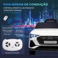 HOMCOM Carro Elétrico Audi E-Tron 12V para Crianças acima de 3 Anos com Controle Remoto Faróis Buzina Música MP3 TF USB e Abertura da Porta 3-8km/h 108x60x47cm Branco(m-5)