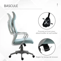 Chaise  Vinsetto Ergonomique Chaise de Bureau Inclinable Hauteur Réglable 64x55x116-126 cm Bleu(m-5)