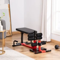 HOMCOM Máquina de sentadillas 3 en 1 Equipo para ejercicios abdominales y de espalda Bombas de sentadilla Banco reclinable ajustable en altura en 6 posiciones Acero 100 x 58 x 46 cm Rojo y negro(m-2)