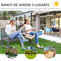 Outsunny Banco de Jardim de 3 Lugares Banco de Ripas de Madeira com Encosto Apoio para os Braços Terraço Varanda Exterior Carga 320kg 140x50x85cm Cinza(m-4)